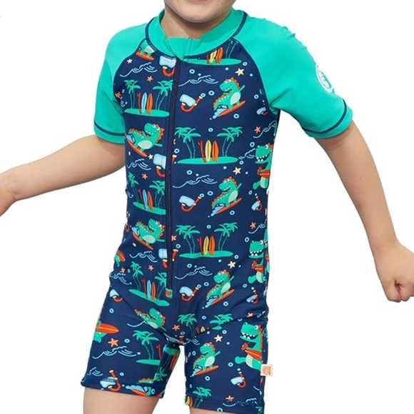 Miniatree Other - Miniature Toddler One Piece Rash Guard Size 4-5T Green Surfing Dinosaur Unisex